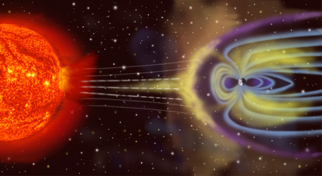 An artists impression of the magnetosphere surrounding the Earth