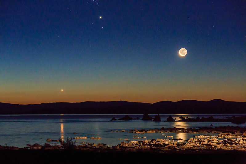 Venus Jupiter Moon Conjunction taken on August 23, 2014 in California, USA by Jeff Sullivan.
