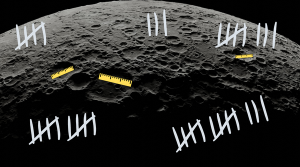 The surface of the Moon with cartoon rulers and tally-counts