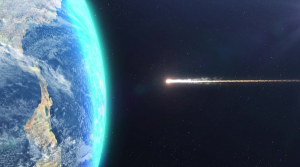 An illustration of an asteroid heading towards the Earth